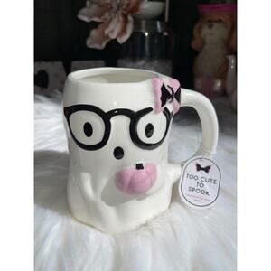Too Cute to Spook Halloween Girl Ghost Mug With Glasses And Bow NEW 18 Oz